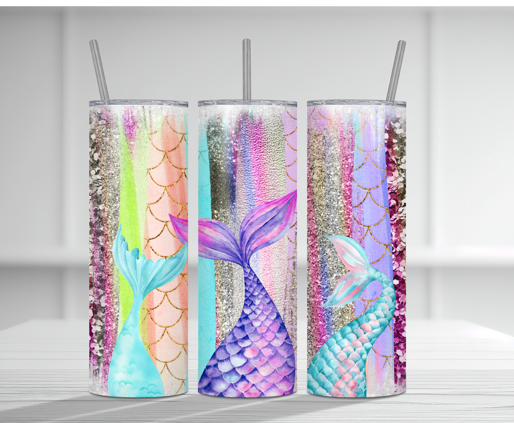 Mermaid Glitter Drip Tumbler 20 oz Skinny