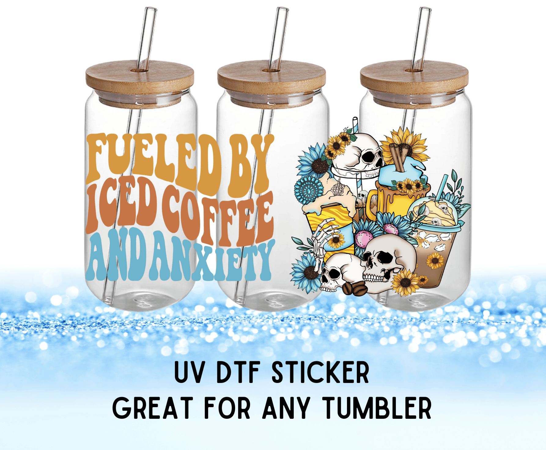 Ready to Ship Music Cute Coffee Image 3D UV DTF Cup Wraps stickers
