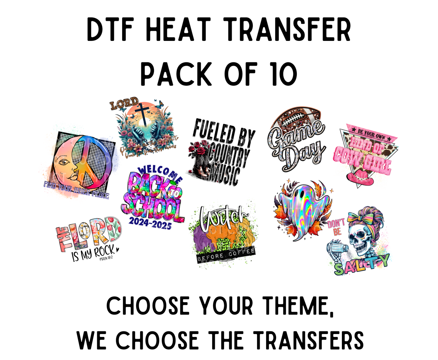 Mystery 10 Pack Of DTF Transfers