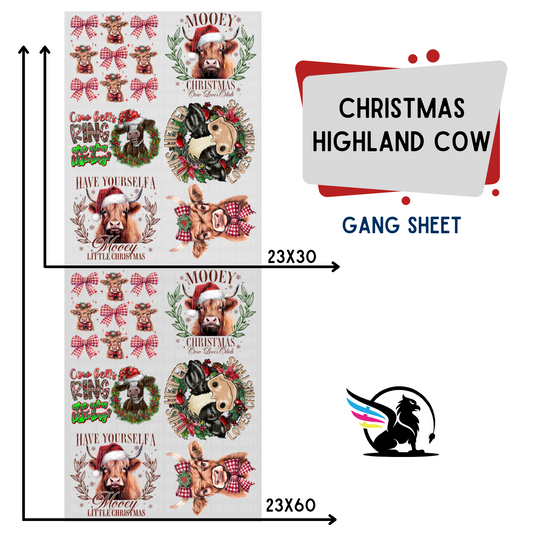 Premade Gang Sheet | Christmas Highland Cow