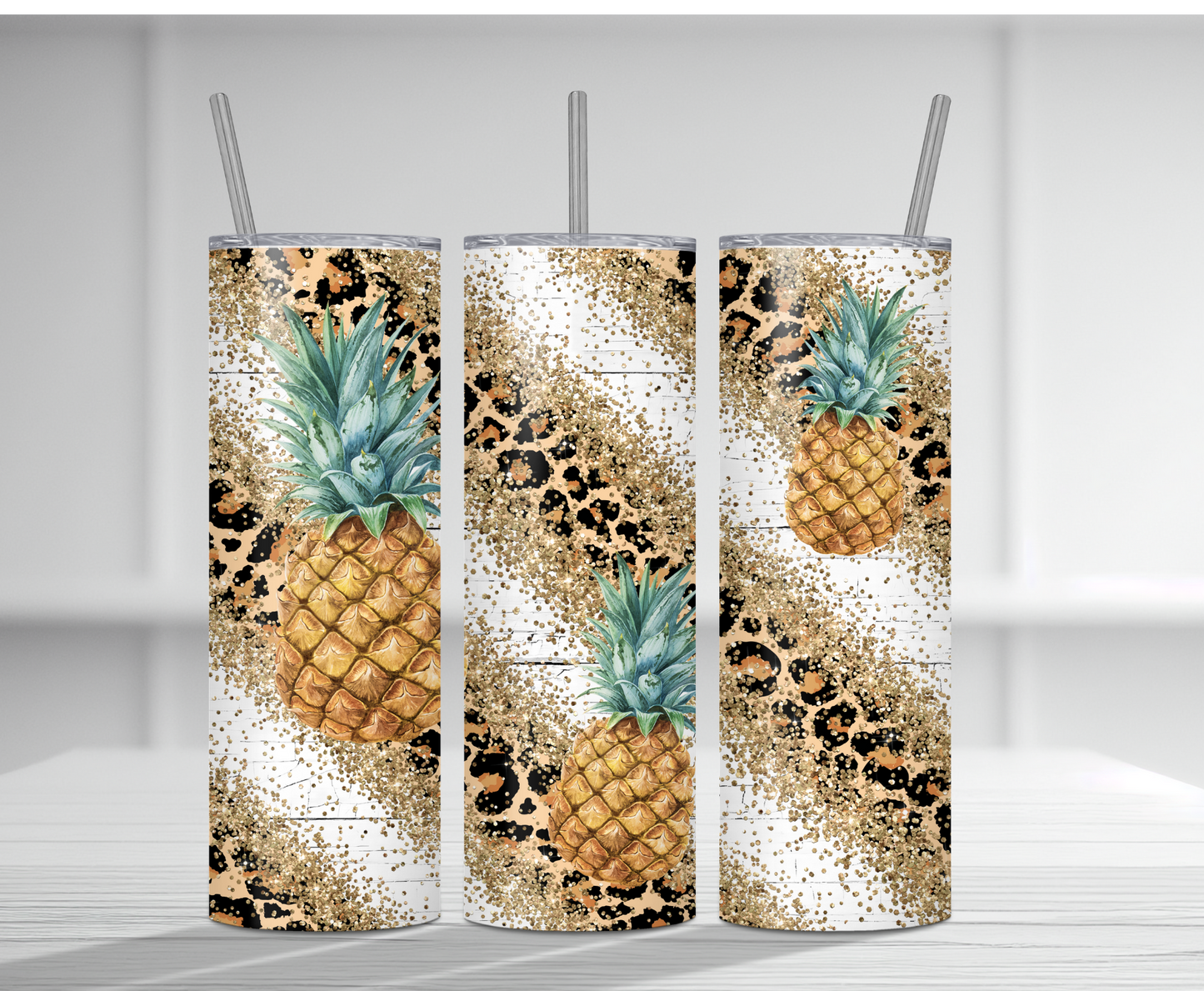 Pineapple Glitter Leopard | Sublimation Tumbler Transfer