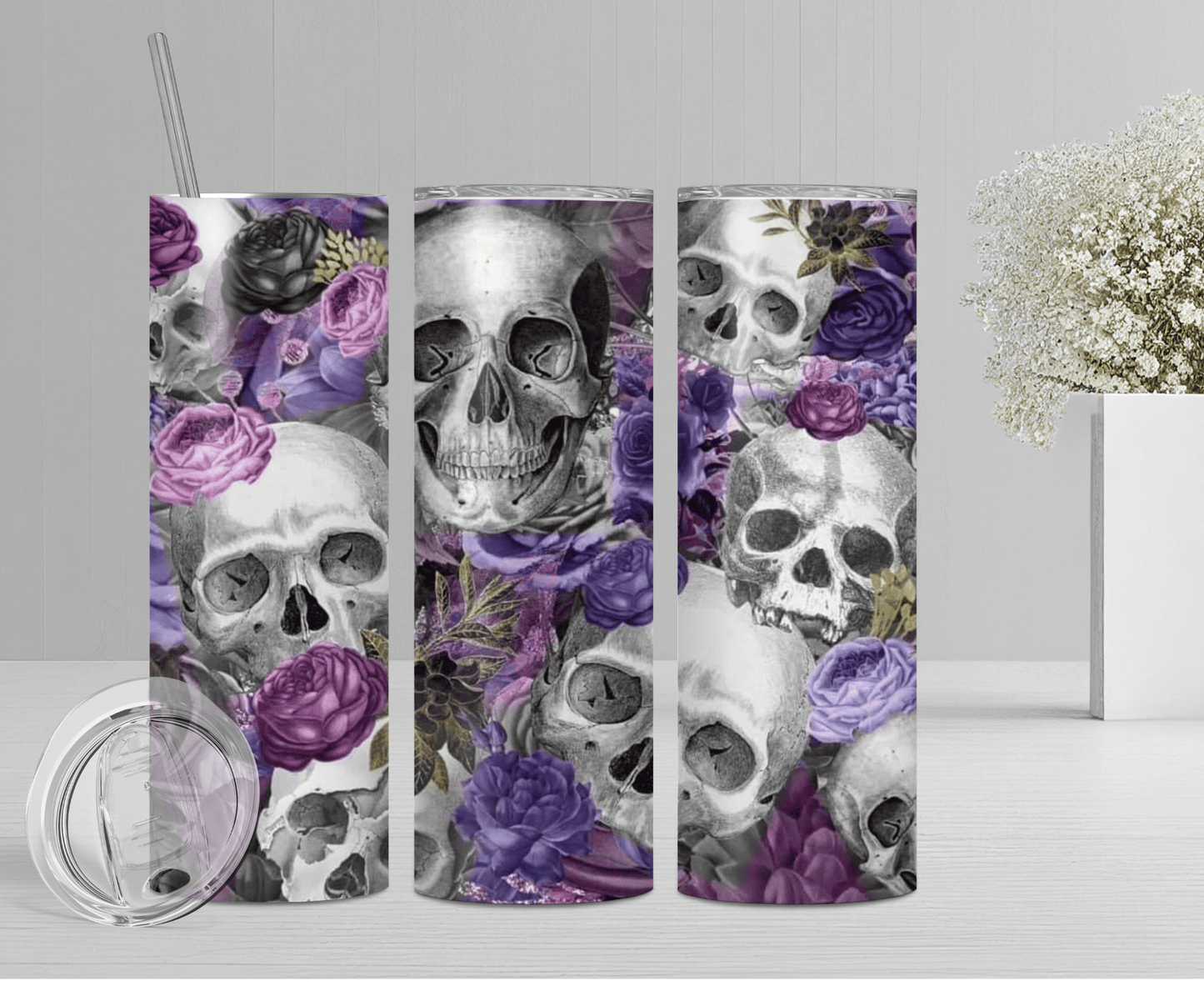 Purple Rose Skull | Sublimation Tumbler Transfer