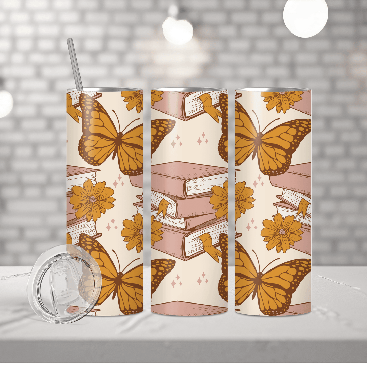 Retro Books & Butterflies | Sublimation Tumbler Transfer