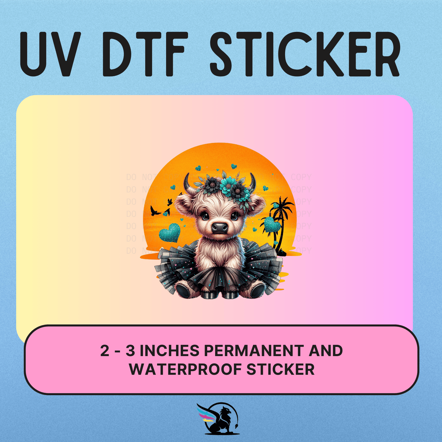 TuTu Green Highland Cow | UV DTF STICKER