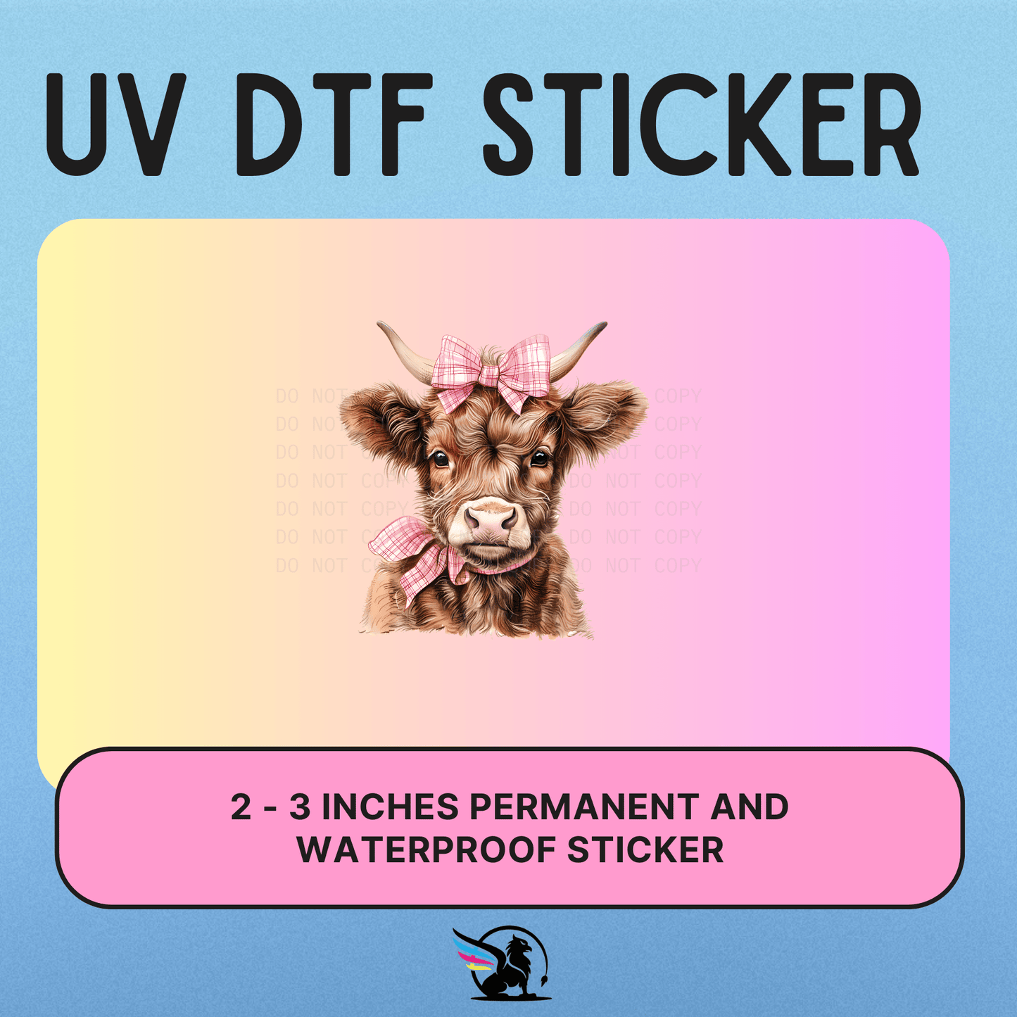 Highland Cow Pink Bow | UV DTF STICKER