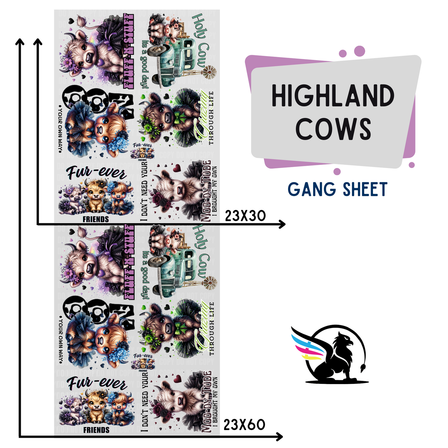 Premade Gang Sheet | Highland Cow