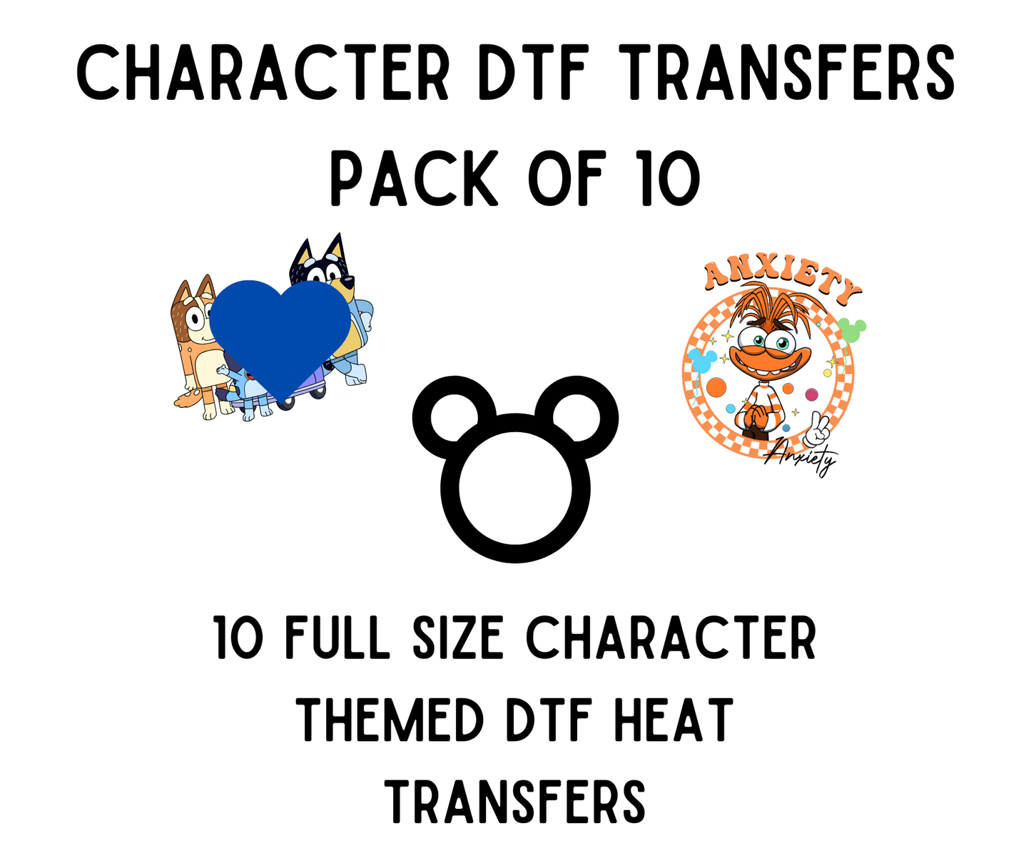 Character DTF Transfers Pack Of 10