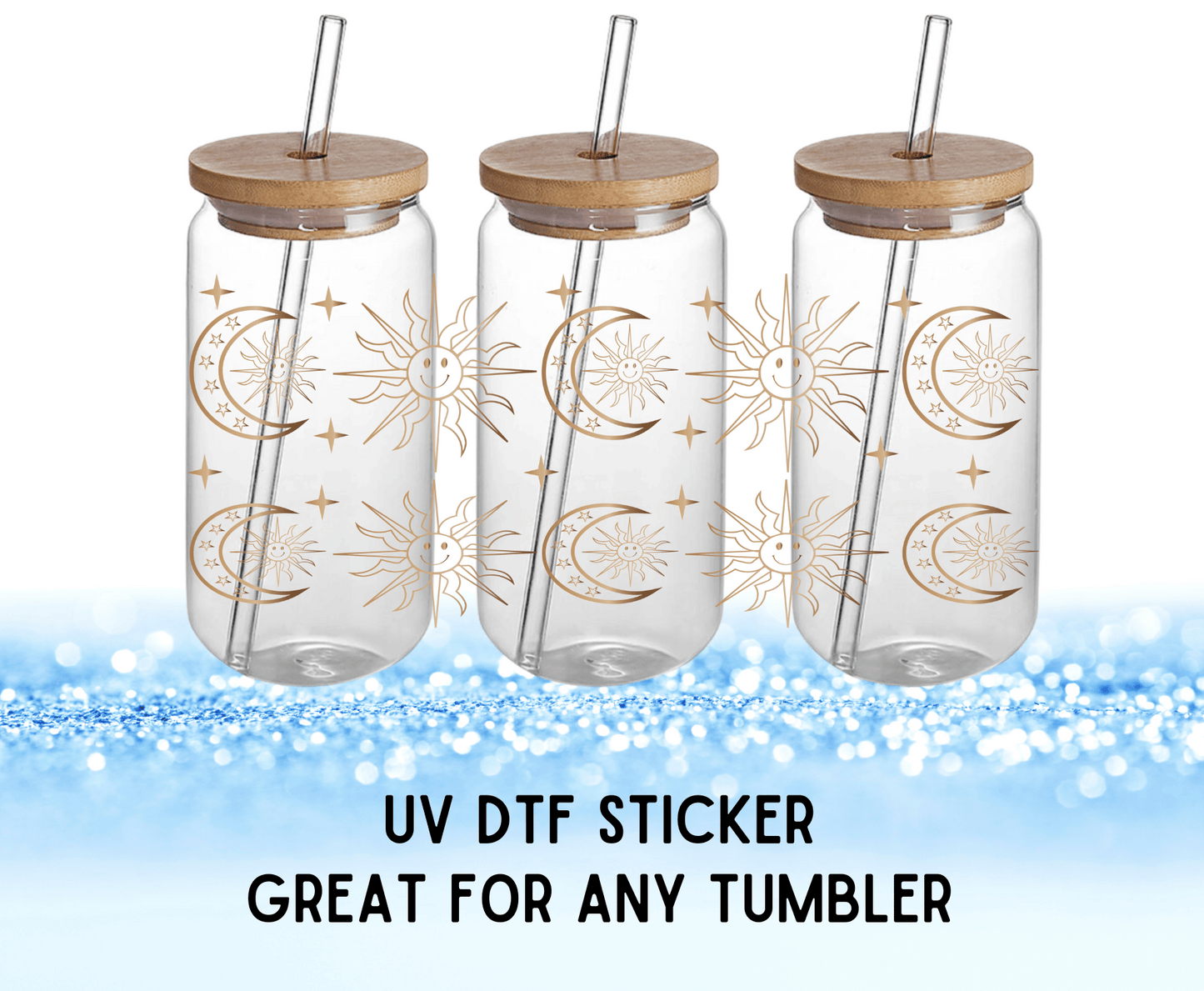 UV DTF Sticker | Gold Moon & Stars