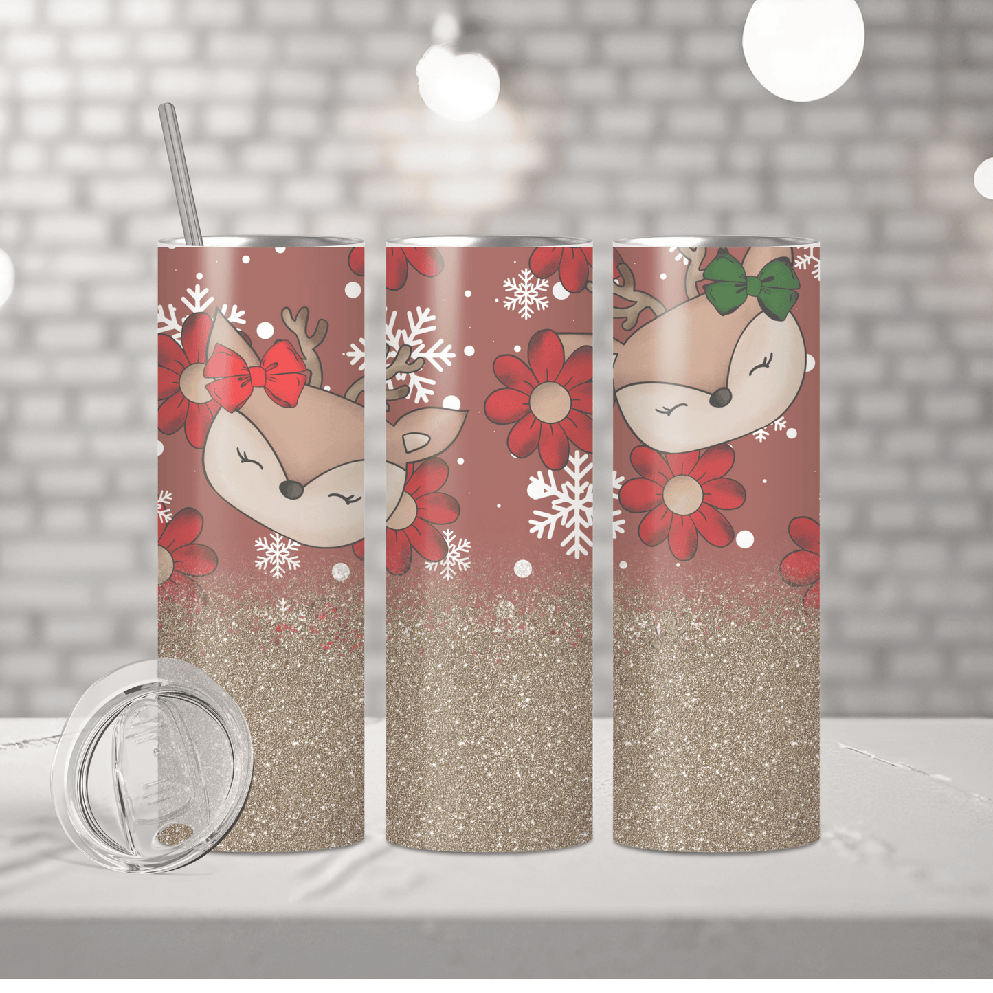 Reindeer Gold Glitter | Sublimation Tumbler Transfer