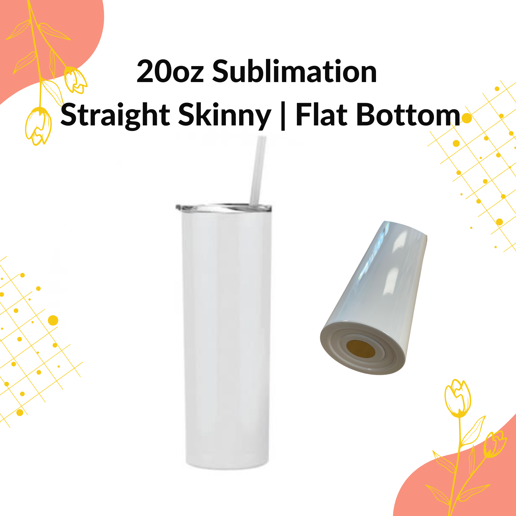 20oz Skinny Tumbler With Straw Sublimation Blanks